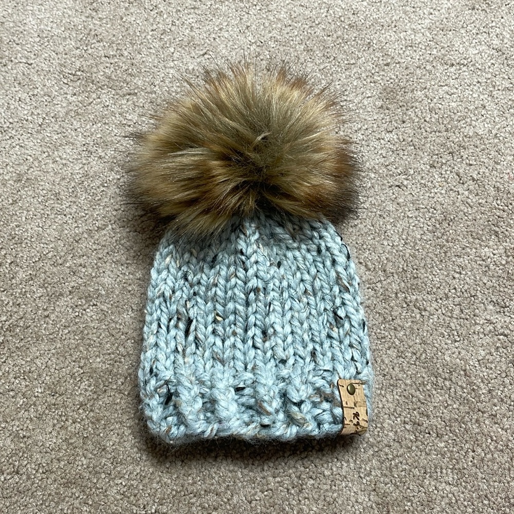 KYW Knits Knitted Beanie with Fur Pom Pom